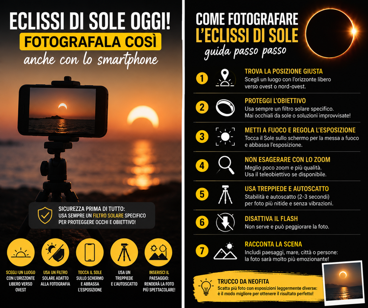 Come fotografare eclissi di Sole di oggi: la guida per non mettere a rischio occhi e fotocamera.