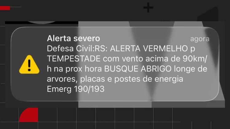 Defesa Civil envia alerta vermelho de tempestade para celulares na Região Metropolitana de Porto Alegre