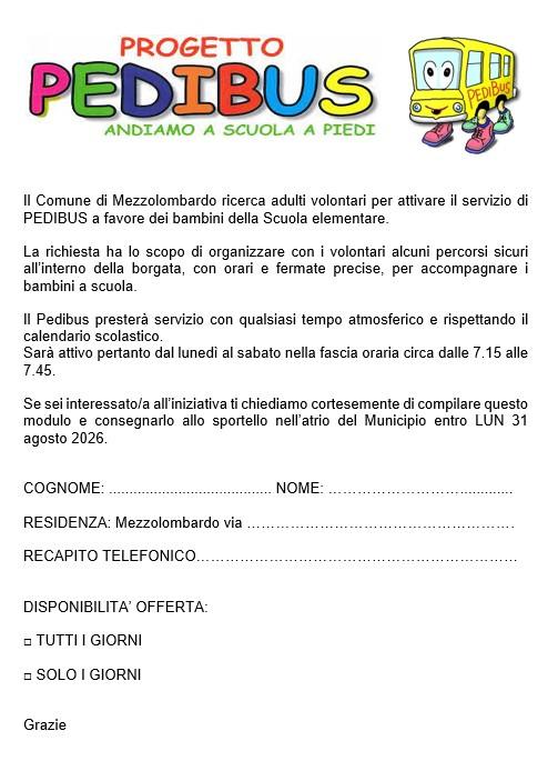 Il Comune di Mezzolombardo ricerca adulti volontari per attivare il servizio di PEDIBUS a favore dei bambini della Scuol...