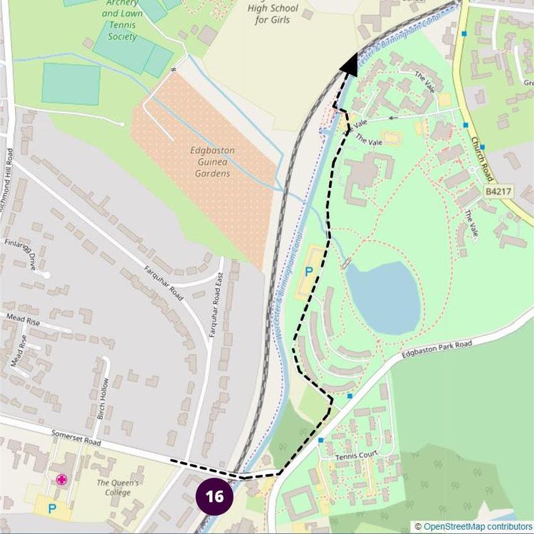 Part 17 of the Harborne Walk alternative step-free route through The Vale