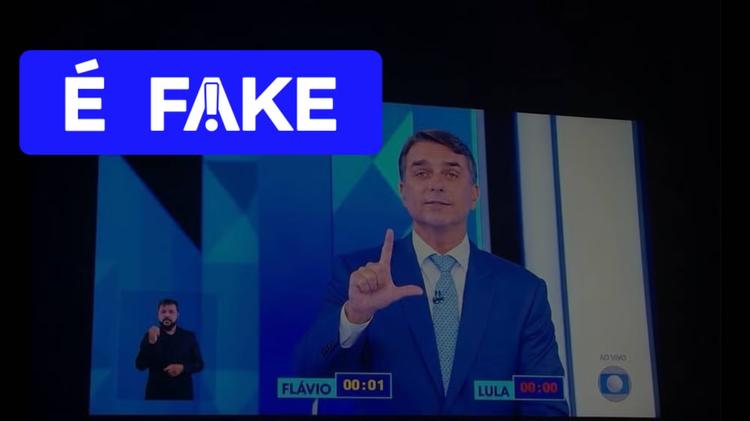 É #FAKE que Flávio Bolsonaro fez o 'L' durante debate da Globo; imagem foi fabricada com inteligência artificial