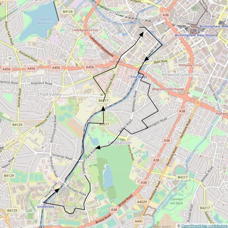 Route overview of the Edgbaston Walk 