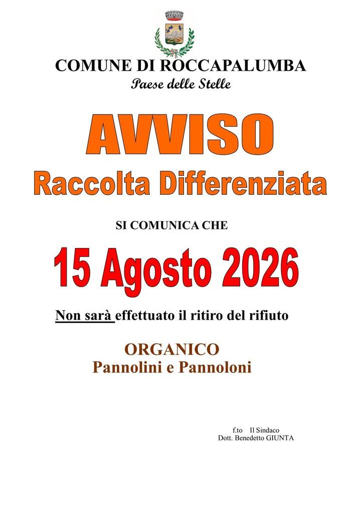 Verrà invece garantito il servizio giorno 13 agosto