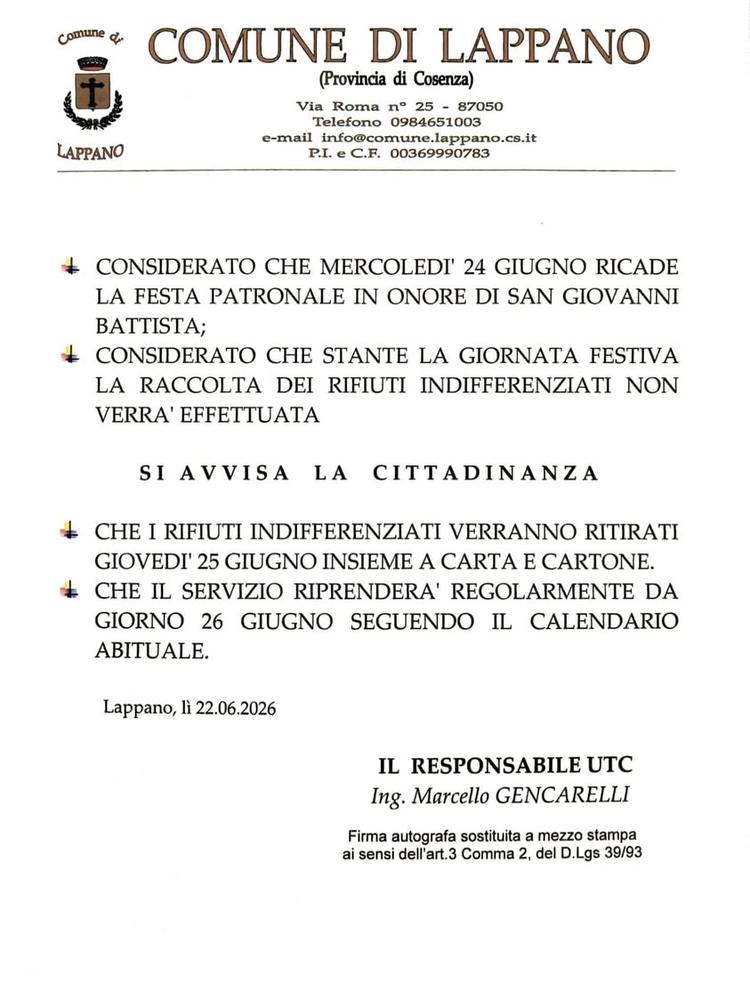 Comune di Lappano Posted