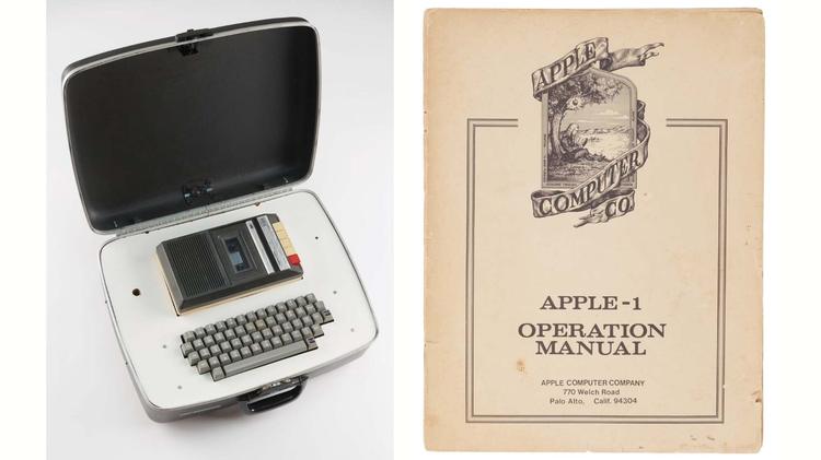A composite image of the Apple-1 and its manual.