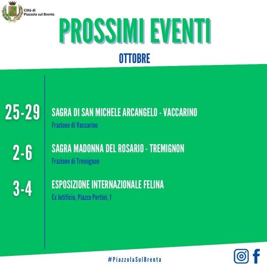 🗓️ Gli eventi di questa prima settimana di Ottobre a📍Piazzola sul Brenta! #sagrasanmichele #vaccarino #sagramadonnadel...