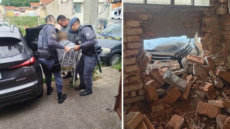 Policiais usam cadeira para resgatar mulher acamada após carro invadir casa em Jundiaí