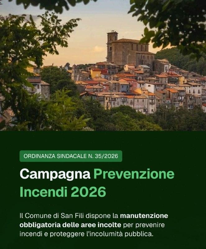 𝐂𝐚𝐦𝐩𝐚𝐠𝐧𝐚 𝐩𝐫𝐞𝐯𝐞𝐧𝐳𝐢𝐨𝐧𝐞 𝐢𝐧𝐜𝐞𝐧𝐝𝐢 𝟐𝟎𝟐𝟔 ​Si rende noto alla cittadinanza che, con l'adozione del...
