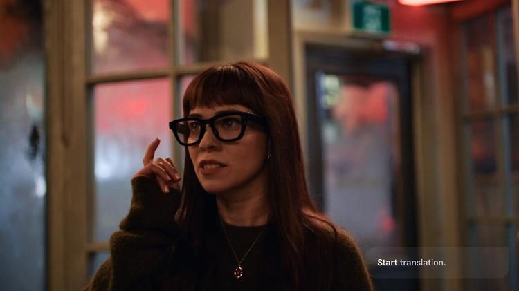 woman wearing google ai glasses