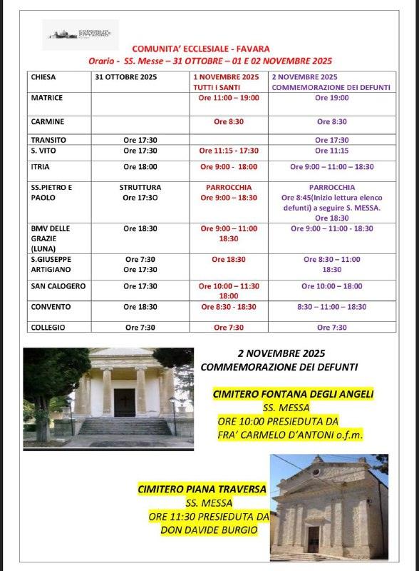 Orario - SS.Messe - 31 OTTOBRE - 1 E 2 NOVEMBRE 2025 (apri)