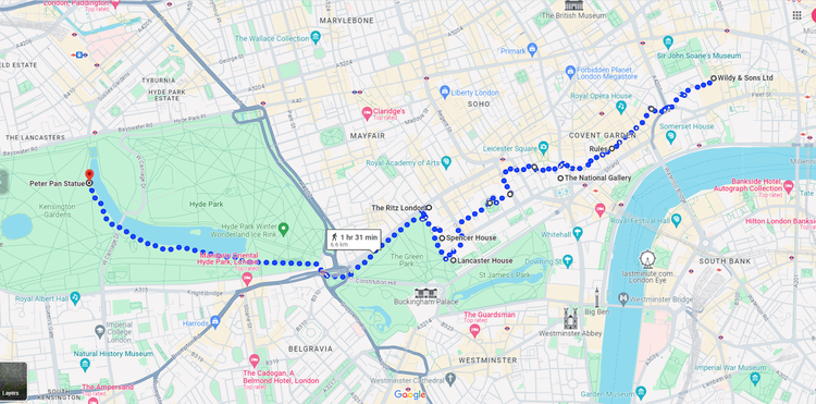 Route overview of the 6.6km Promenade of Downtown Abbey's Film Spots