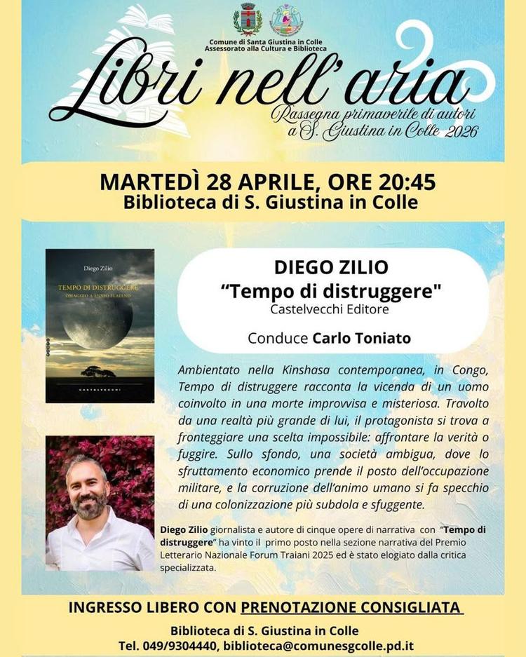 Per il quarto appuntamento della rassegna 🌼 “𝐋𝐢𝐛𝐫𝐢 𝐧𝐞𝐥𝐥’𝐀𝐫𝐢𝐚” 🌬️ Diego Zilio presenta “𝐓𝐞𝐦𝐩𝐨 𝐝𝐢 𝐝...