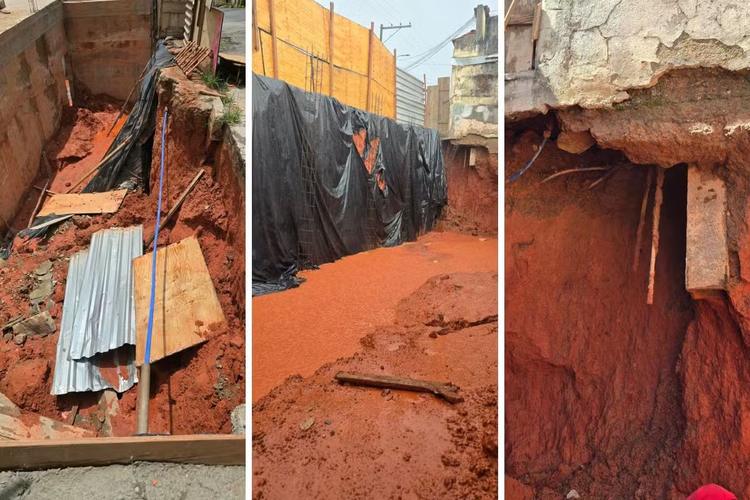 Muro cede após rompimento de tubulação da Copasa em BH