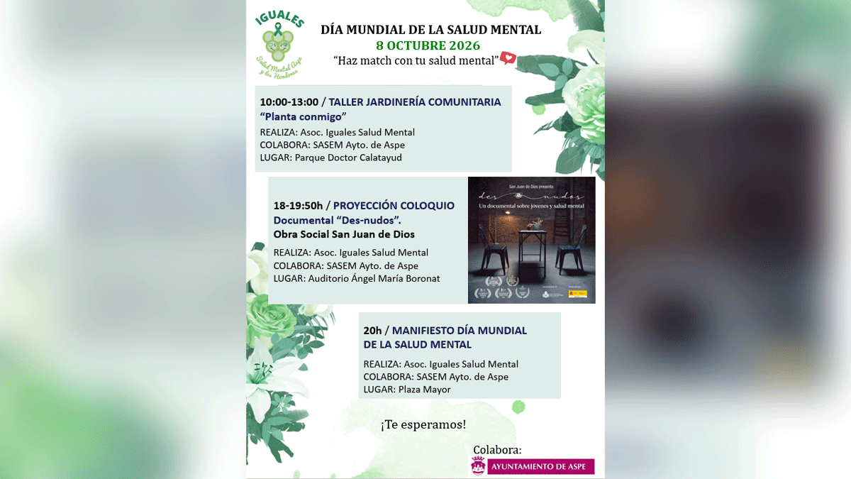 Aspe apuesta por la salud mental con cine y jardinería