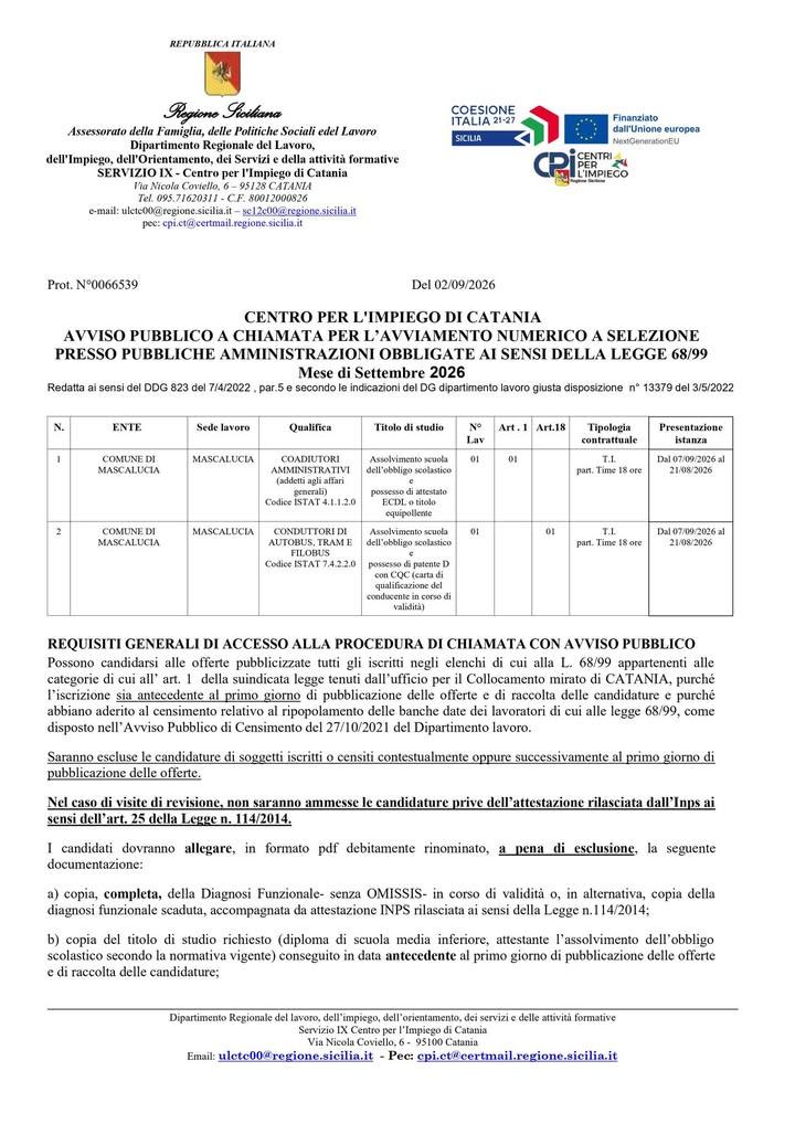Il Centro per l'impiego di Scordia - Sportello di Militello In  Val di Catania, sito nel Palazzo Comunale ex Monastero d...
