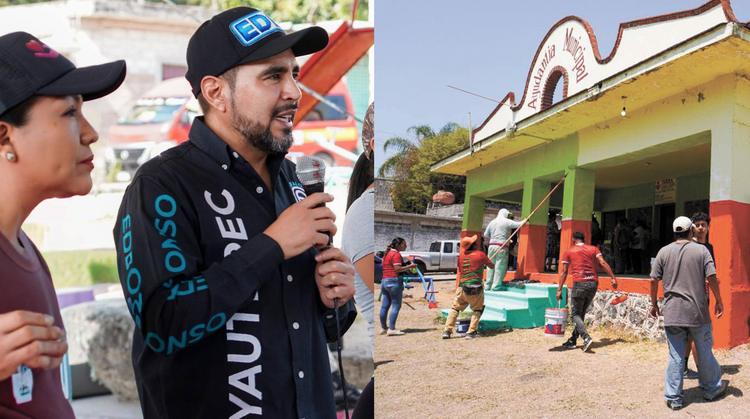 Eder Alonso y equipo del Ayuntamiento de Yautepec embellecen la colonia 13 de Septiembre