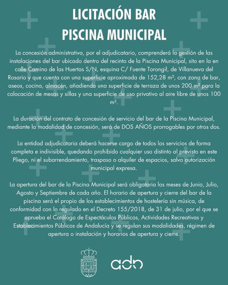 LICITACIÓN BAR PISCINA MUNICIPAL  📅Desde el día 17/04/2026 hasta el 02/05/2026, estará abierto el plazo de licitación p...