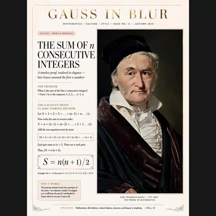 Magazinseite über Gaußsche Summenformel mit Porträt