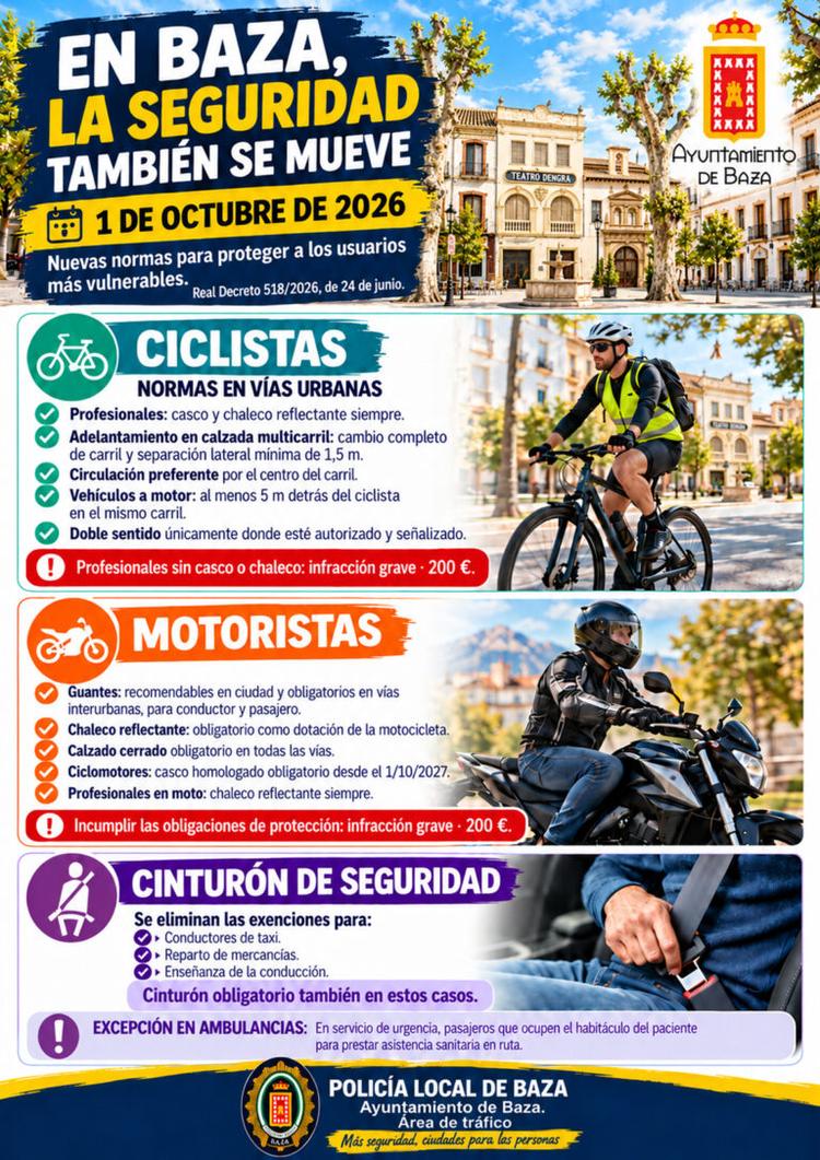 La Policía Local nos informa de las novedades en la normativa de circulación para bicicletas, motoristas y en el uso del cinturón