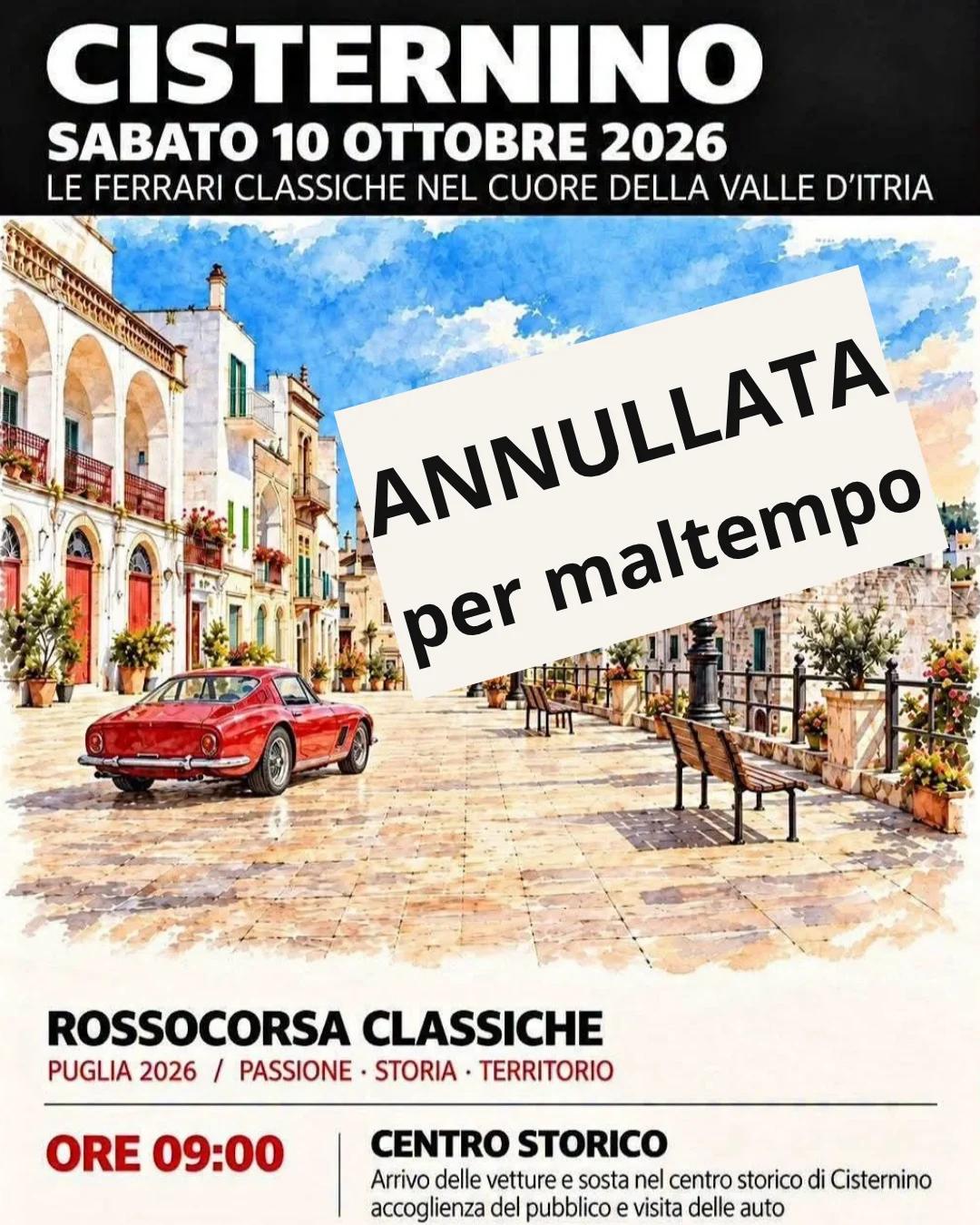 Automobilismo: annullata la Rossocorsa Classiche Puglia 2026