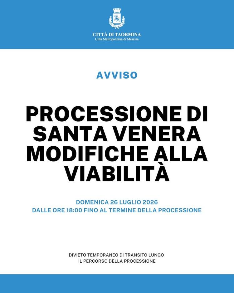 PROCESSIONE DI SANTA VENERA: MODIFICHE TEMPORANEE ALLA VIABILITÀ A TRAPPITELLO Si informa la cittadinanza che domenica 2...