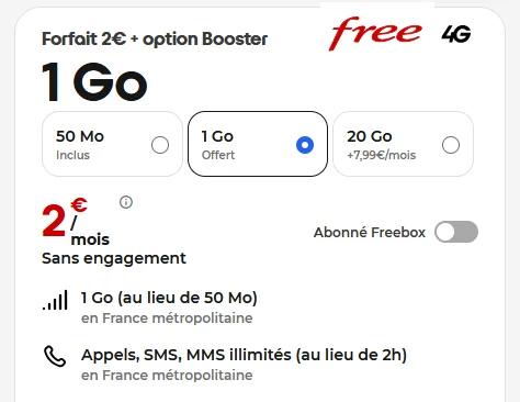 🔖 Free mobile, forfait illimité/1Go à 2€/mois