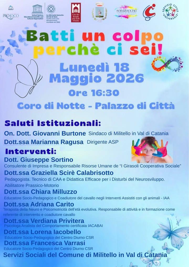 🧩 *Consapevolezza dell’Autismo: uniti per l’inclusione* Il Comune di Militello, in collaborazione con il C.S.R. e profe...