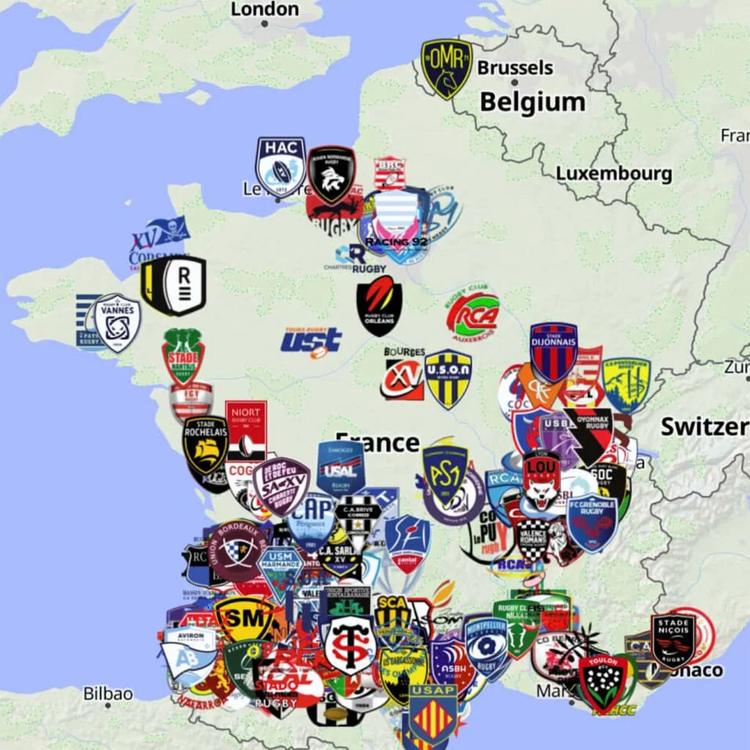 France Rugby Teams Map 2026/27