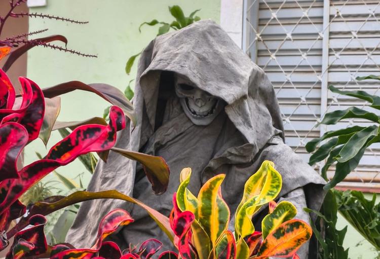 VÍDEO: Escultura da 'Morte' em quintal de casa assusta moradores no interior de SP