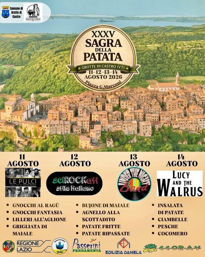 🥔 Torna la Sagra della Patata di Grotte di Castro! 🎉 Dall’11 al 14 agosto 2026 vi aspettiamo  a Grotte di Castro (VT)...