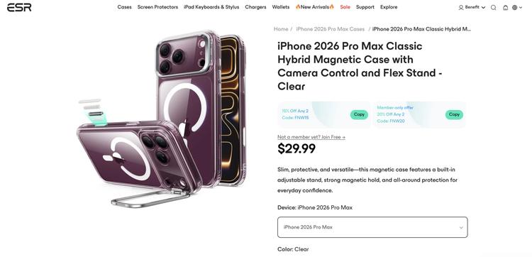 ESR clear iPhone 18 Pro Max case