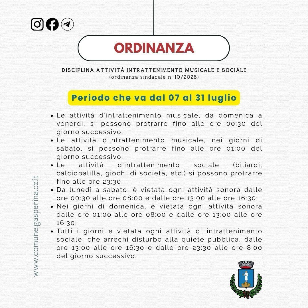#ComuneGasperina DISCIPLINA INTRATTENIMENTO MUSICALE E SOCIALE