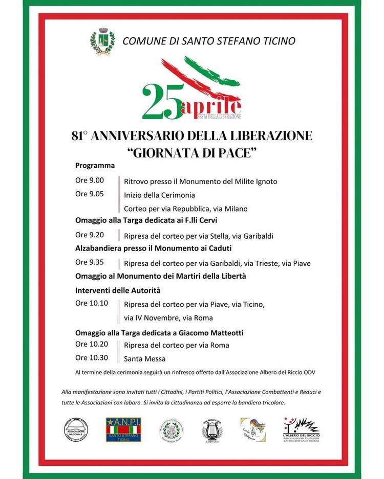 25 Aprile🇮🇹 Il Comune di Santo Stefano Ticino invita tutta la cittadinanza a partecipare alle celebrazioni per l’81° a...