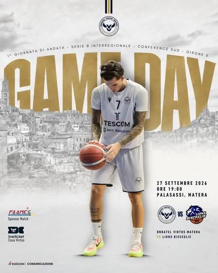 Basket B2/M, Virtus Matera: 1^ di campionato, domenica arriva Bisceglie, posticipo alle 19:00
