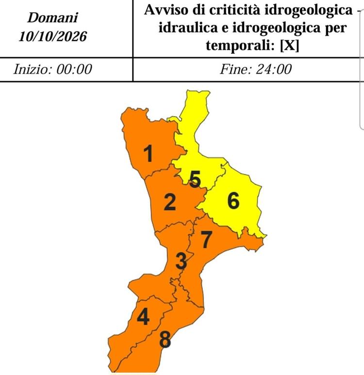 🟠 Previste per tutta la giornata di domani, sabato 10 ottobre, condizioni meteo avverse con livello di allerta ARANCION...