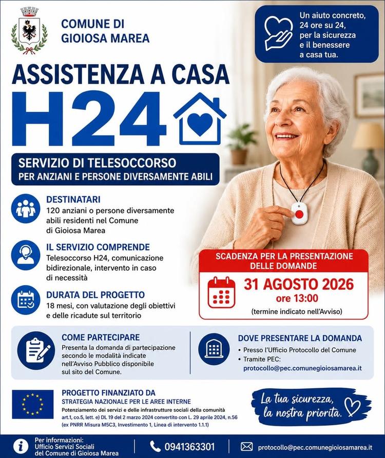 📢 AVVISO PUBBLICO – PROGETTO "ASSISTENZA A CASA H24" Il Comune di Gioiosa Marea informa che è stato pubblicato l'Avviso...