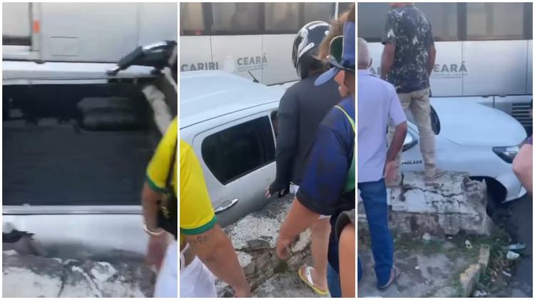 Carro colide com VLT em Juazeiro do Norte e fica imprensado contra mureta; veja vídeo