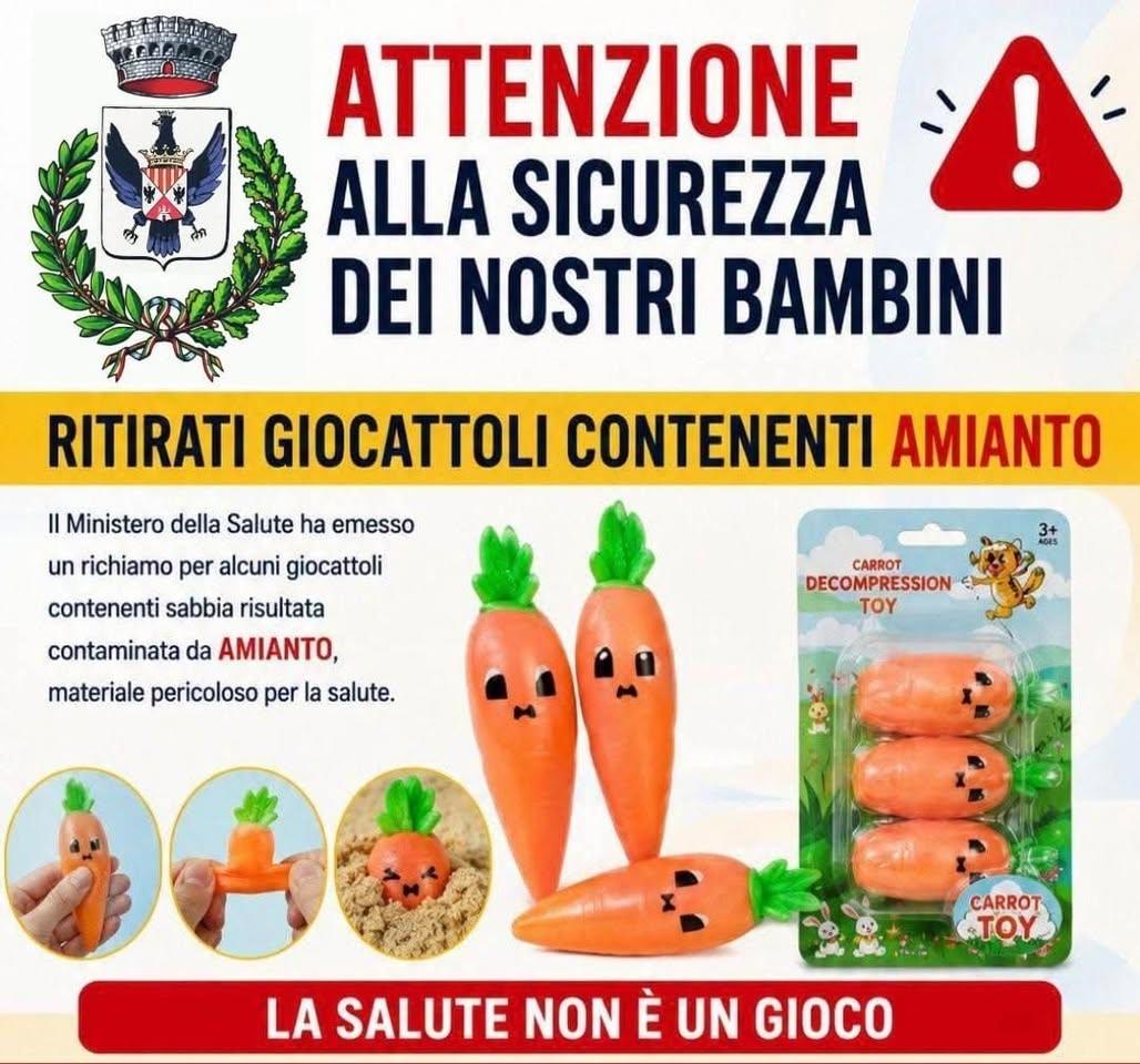 🔴 Avviso alla cittadinanza ⬇️  Il Ministero della Salute ha emesso un richiamo per una serie di giocattoli ritenuti ris...