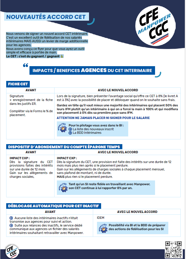 Nouveautés accord CET