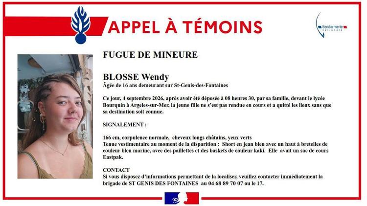 Pyrénées-Orientales : appel à témoins suite à une fugue de mineure