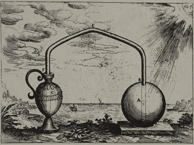 Robert Fludd's drawing of Philo's pneumatic apparatus