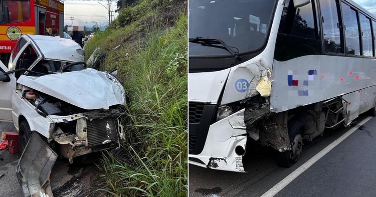 Motorista fica preso às ferragens após colisão entre Uno e ônibus na SC-410