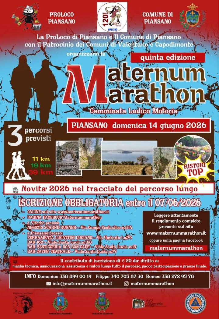 📅 Domenica 14 giugno 2026 torna la quinta edizione della 𝗠𝗮𝘁𝗲𝗿𝗻𝘂𝗺 𝗠𝗮𝗿𝗮𝘁𝗵𝗼𝗻  Una camminata tra sentieri...
