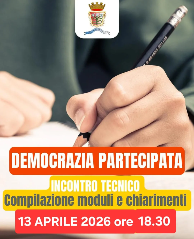 Oggi pomeriggio ore 18.30🟨DEMOCRAZIA PARTECIPATA 2026🟨 L'Amministrazione Comunale, come già preannunciato, indice un i...