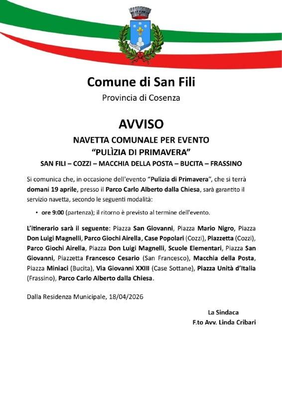 𝐀𝐯𝐯𝐢𝐬𝐨 - 𝐍𝐚𝐯𝐞𝐭𝐭𝐚 𝐩𝐞𝐫 𝐞𝐯𝐞𝐧𝐭𝐨 𝐏𝐮𝐥𝐢̀𝐳𝐢𝐚 𝐝𝐢 𝐏𝐫𝐢𝐦𝐚𝐯𝐞𝐫𝐚 📍 19 aprile 2026, partenza or...