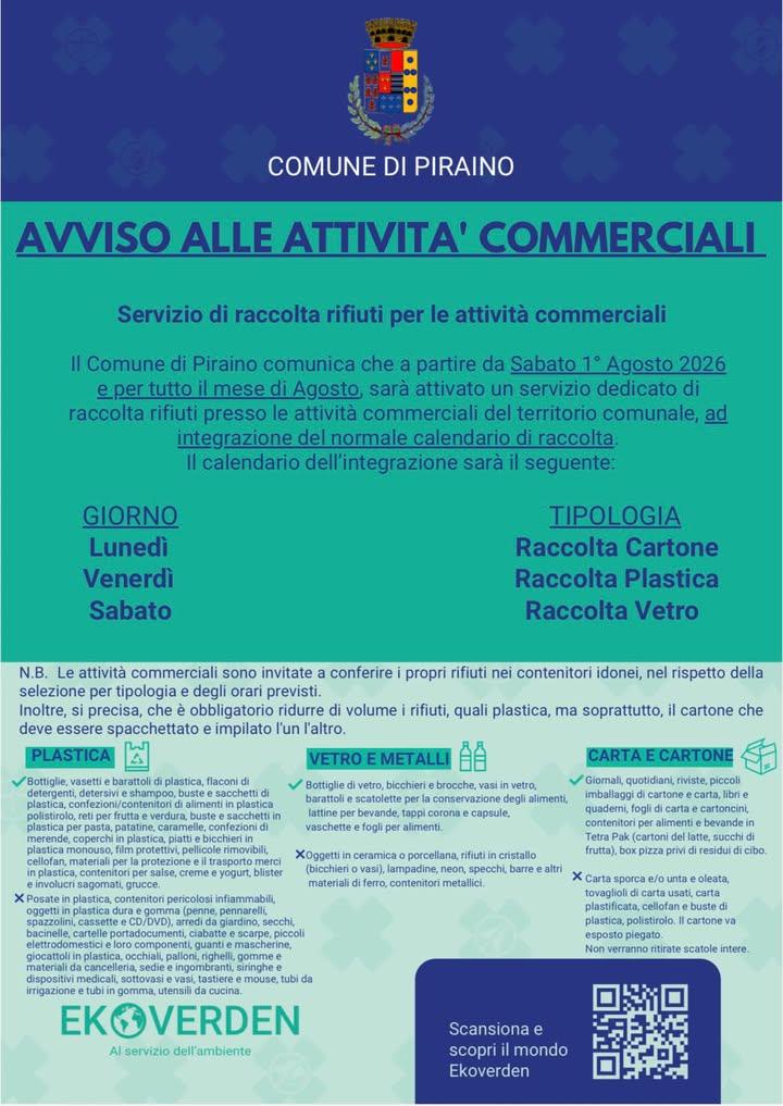⚠️Avviso alle attività commerciali per il servizio di raccolta rifiuti❗️