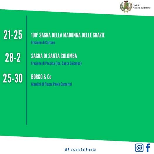 🗓️ Gli eventi di quest’ultima settimana di Agosto a📍Piazzola sul Brenta! #armonievenete #villacontarini #sagra #cartur...