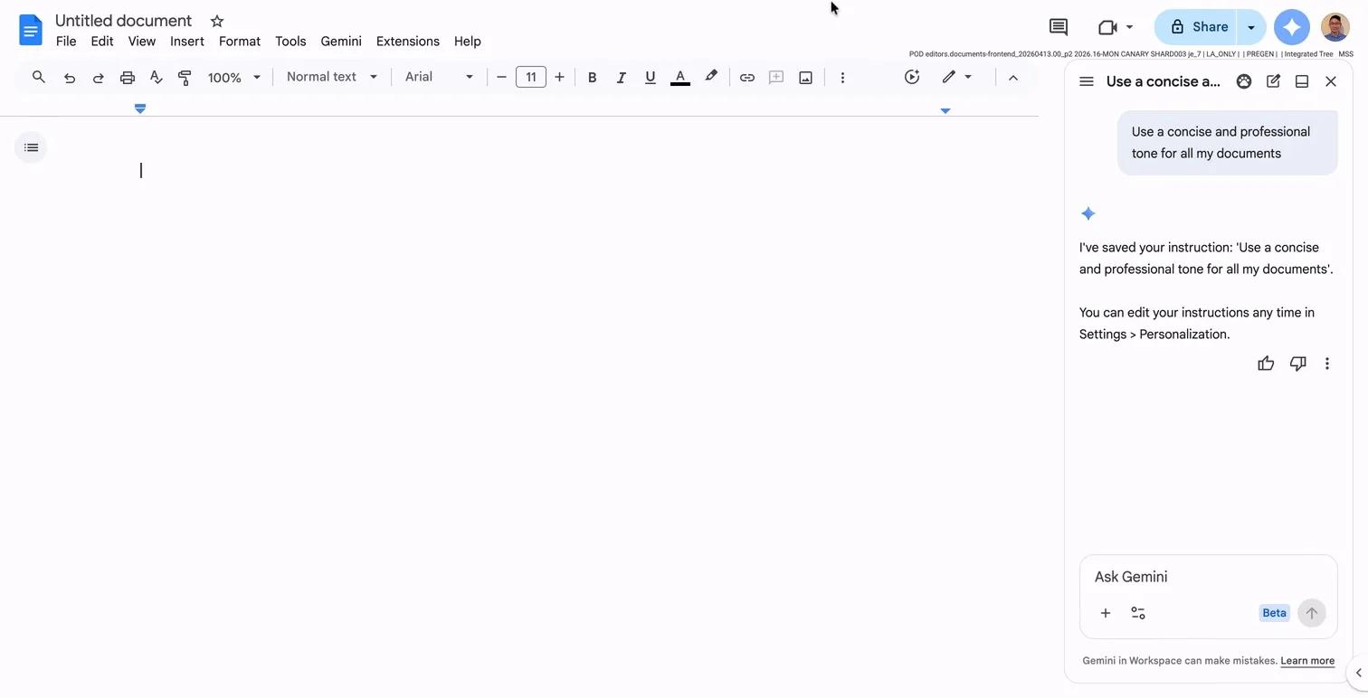Google Docs : Gemini peut désormais mémoriser votre style d’écriture