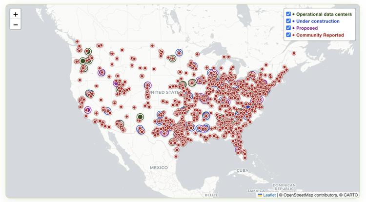 Brockovich AI Data Center Reporting map