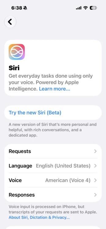 Screenshot of Apple's Siri AI in iOS.
